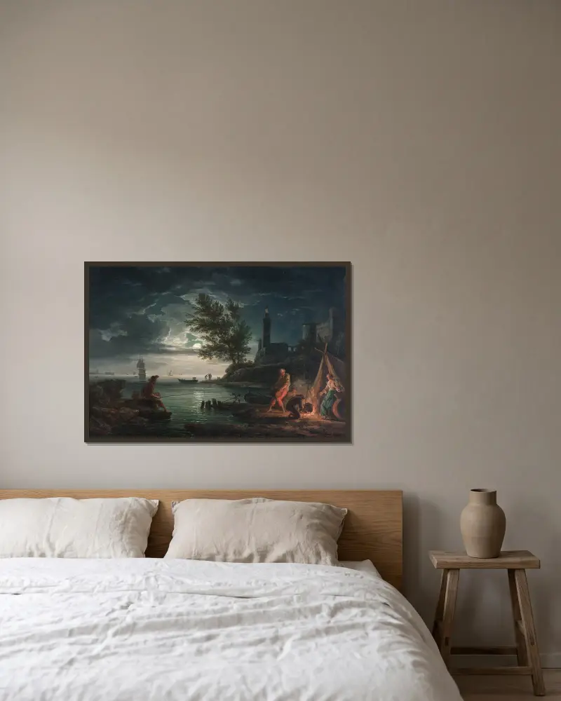 Die vier Tageszeiten – Die Nacht von Claude-Joseph Vernet gerahmt an einer Wand