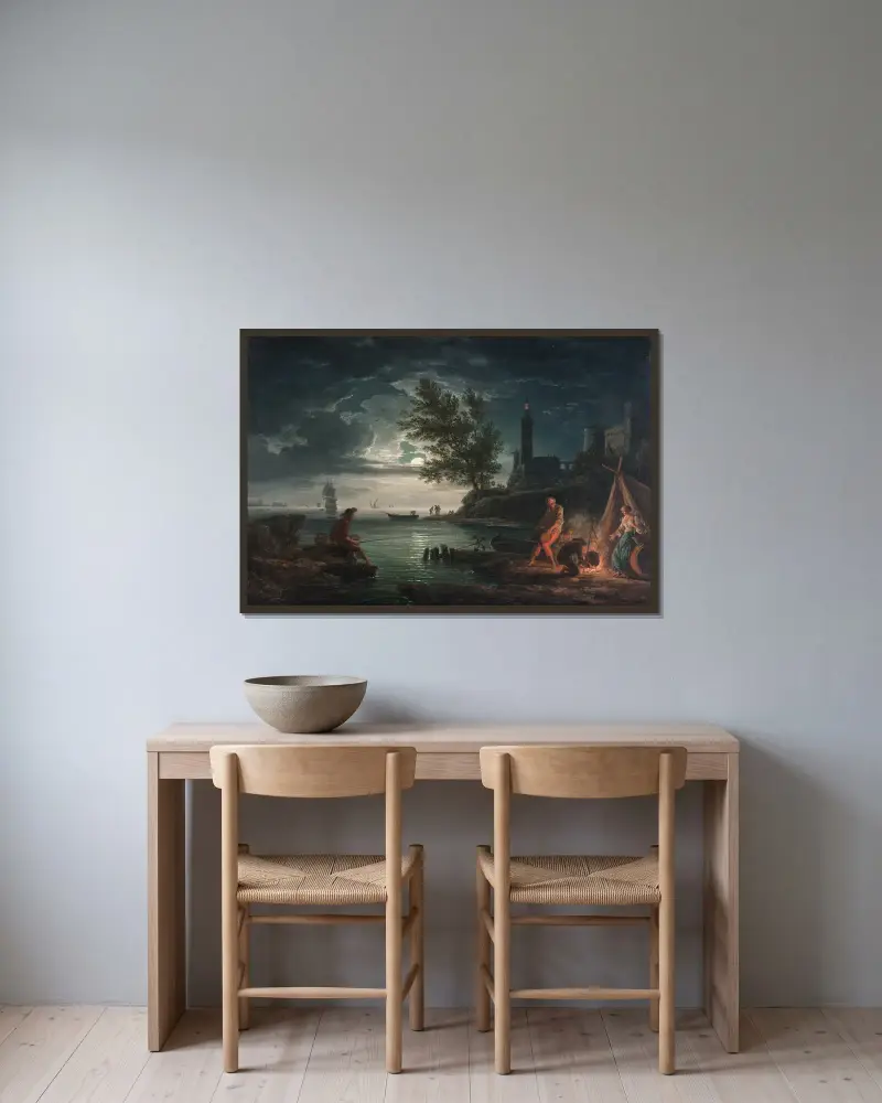 Die vier Tageszeiten – Die Nacht von Claude-Joseph Vernet gerahmt an einer Wand
