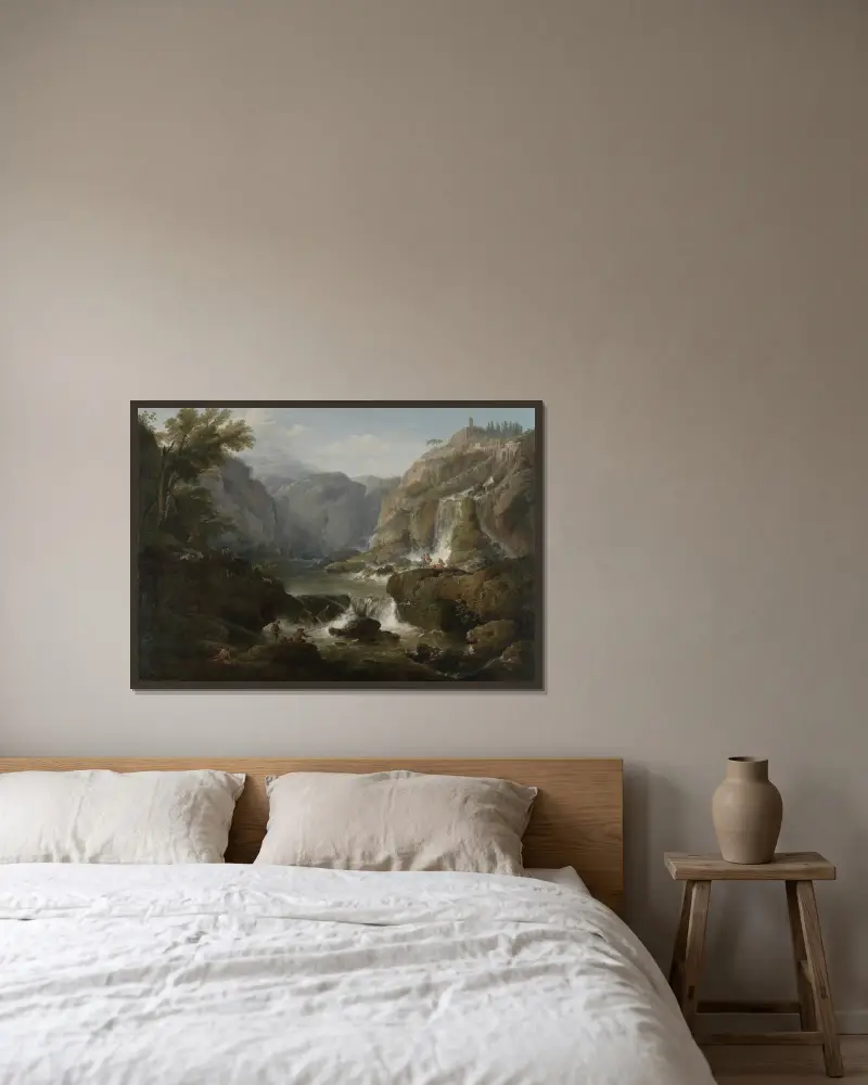 Vattenfallen vid Tivoli av Claude-Joseph Vernet inramad på en vägg