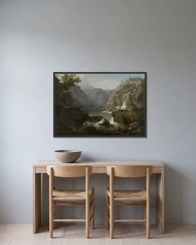 Vattenfallen vid Tivoli av Claude-Joseph Vernet inramad på en vägg