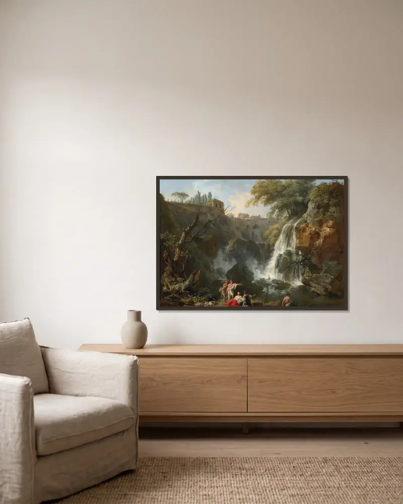Vattenfallen vid Tivoli, med Villa Maecenas av Claude-Joseph Vernet inramad på en vägg