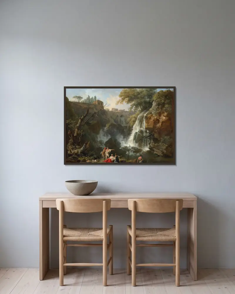 Vattenfallen vid Tivoli, med Villa Maecenas av Claude-Joseph Vernet inramad på en vägg