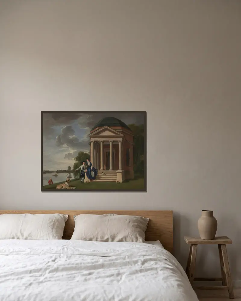 David Garrick och hans fru vid hans Shakespeare-tempel, Hampton av Johan Joseph Zoffany inramad på en vägg