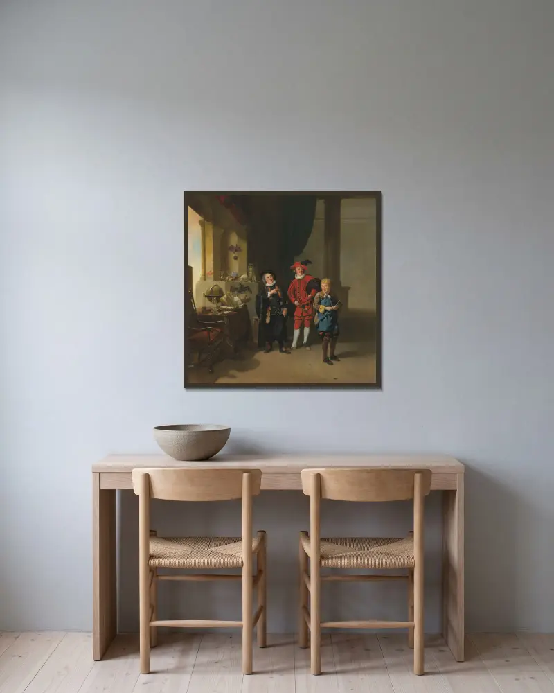 Garrick med Burton och Palmer i 'The Alchymist' av Johan Joseph Zoffany inramad på en vägg