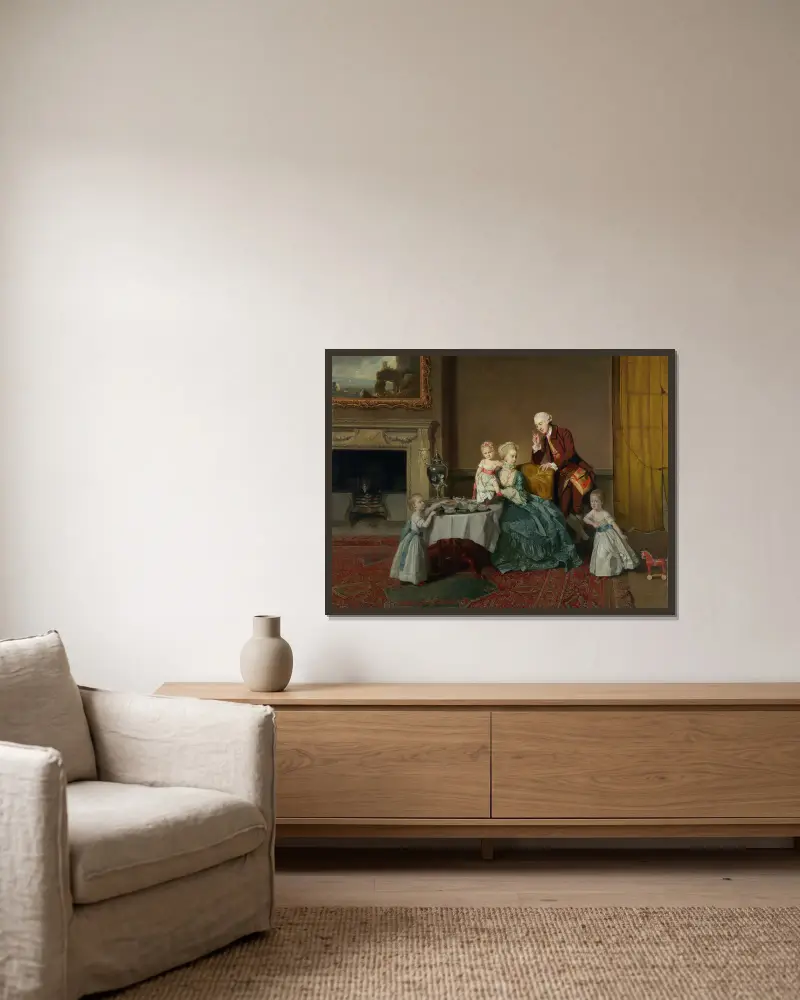 John, fjortonde baron Willoughby de Broke, och hans familj av Johan Joseph Zoffany inramad på en vägg