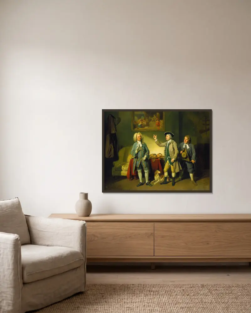 Scen ur ”Love in a Village” av Johan Joseph Zoffany inramad på en vägg