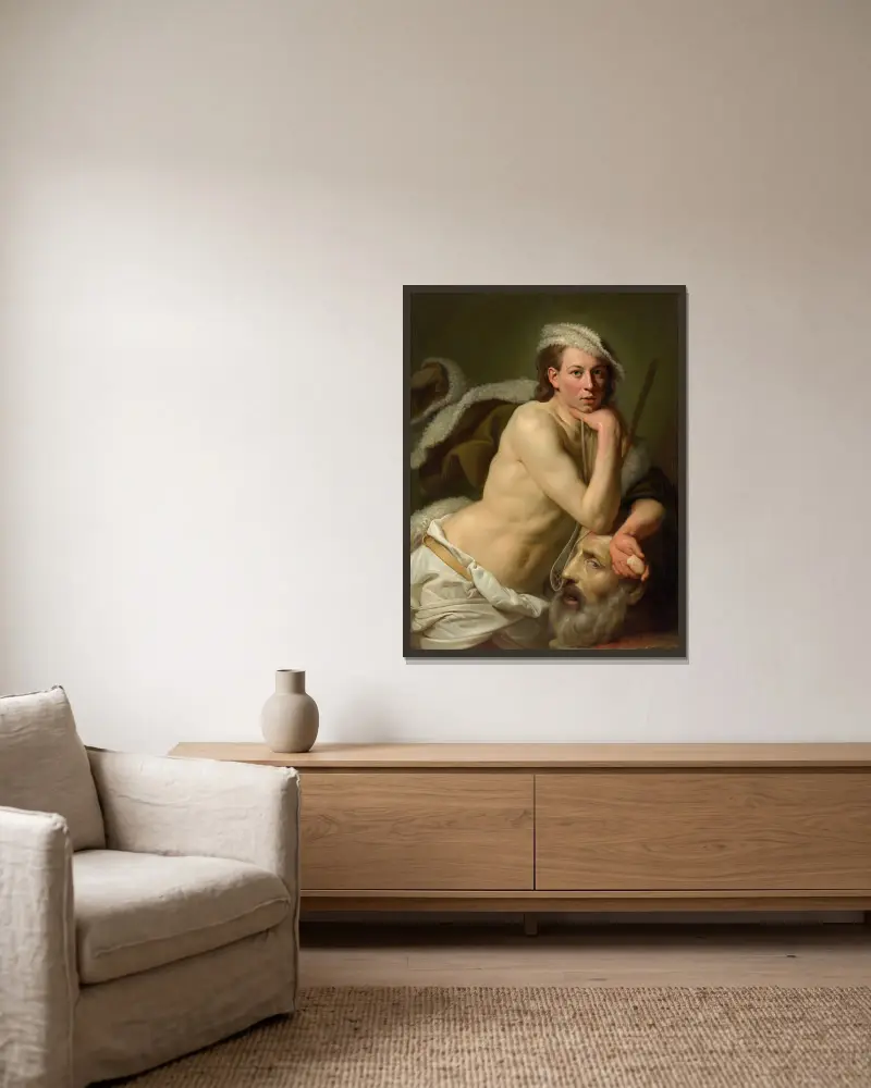 Självporträtt som David med Goljats huvud av Johan Joseph Zoffany inramad på en vägg