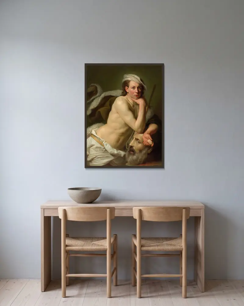 Självporträtt som David med Goljats huvud av Johan Joseph Zoffany inramad på en vägg