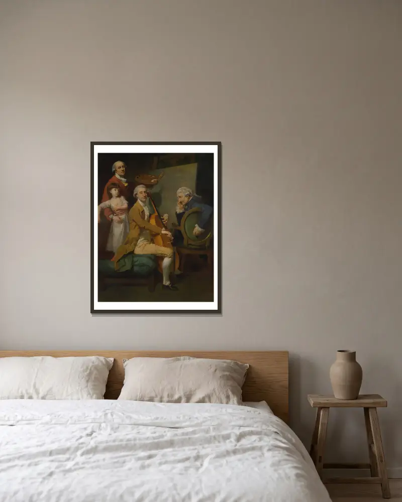 Självporträtt med dottern Maria Theresa, James Cervetto och Giacobbe Cervetto av Johan Joseph Zoffany inramad på en vägg