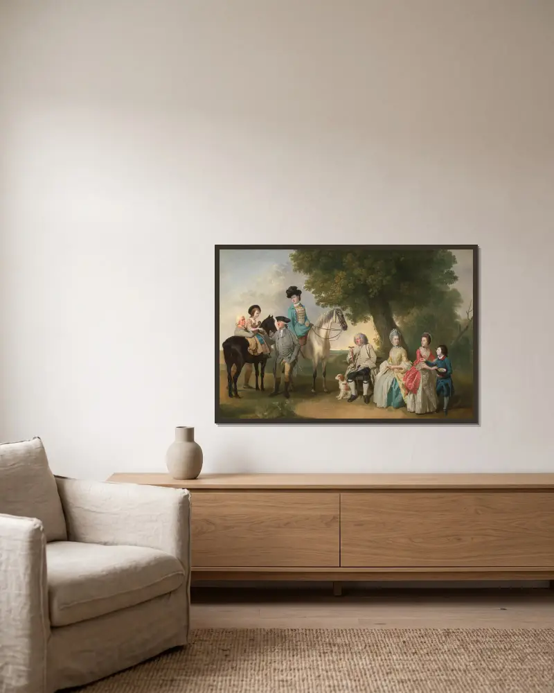 Familjen Drummond av Johan Joseph Zoffany inramad på en vägg