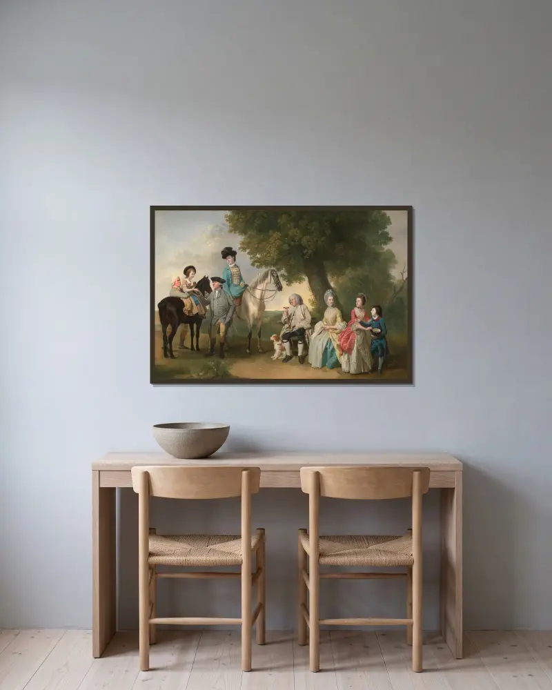Familjen Drummond av Johan Joseph Zoffany inramad på en vägg