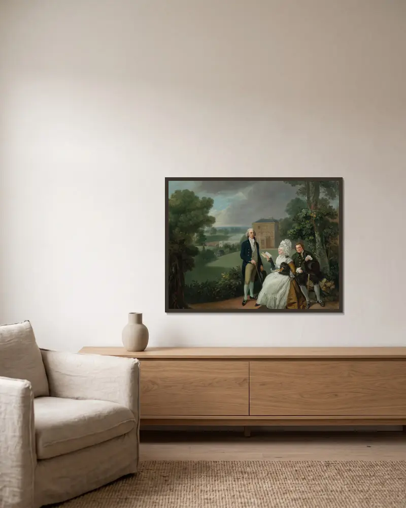 Die Familie Sayer von Richmond von Johan Joseph Zoffany gerahmt an einer Wand