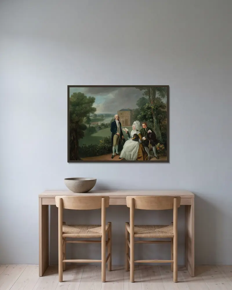 Die Familie Sayer von Richmond von Johan Joseph Zoffany gerahmt an einer Wand
