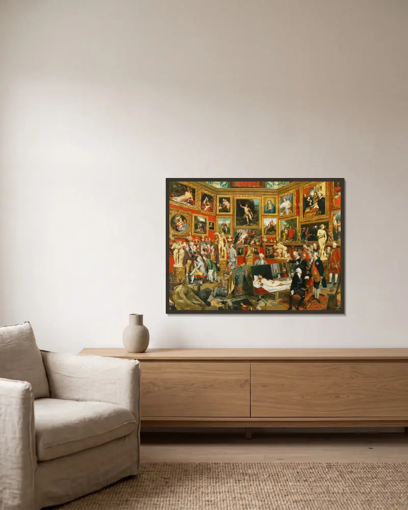 Tribunan i Uffizi av Johan Joseph Zoffany inramad på en vägg