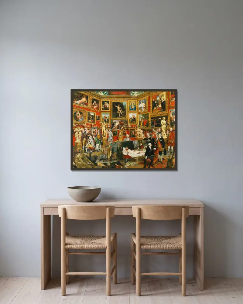Tribunan i Uffizi av Johan Joseph Zoffany inramad på en vägg