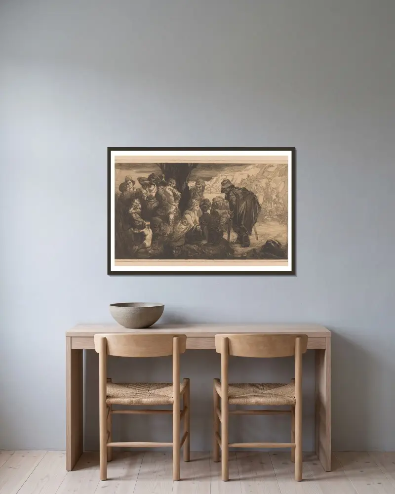 Männer, Frauen und Kinder bei einem Baum von Johannes Josephus Aarts gerahmt an einer Wand