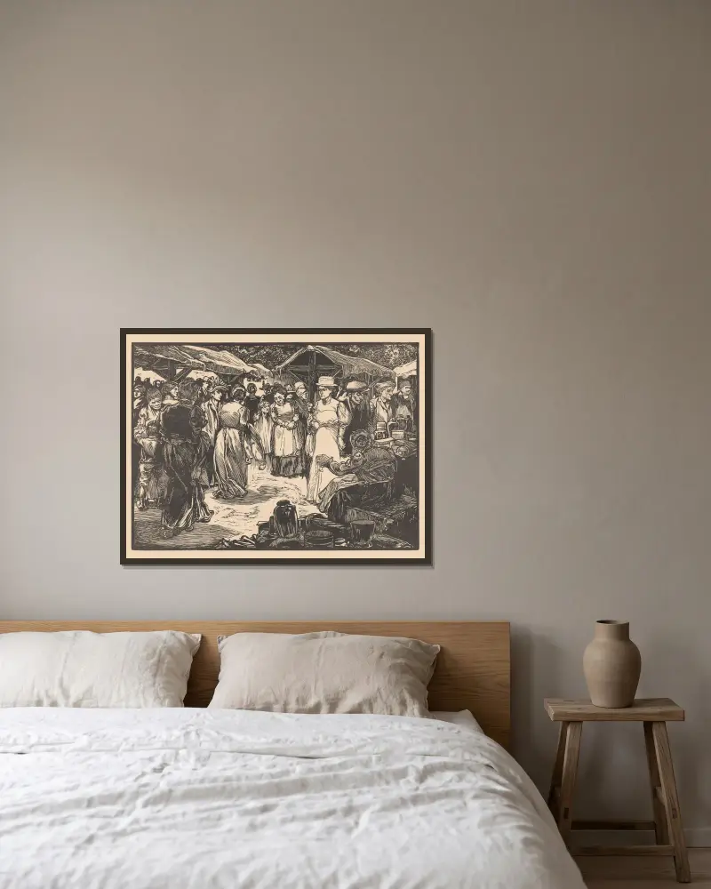 Marktszene mit Männern und Frauen, Nr. 1 von Johannes Josephus Aarts gerahmt an einer Wand