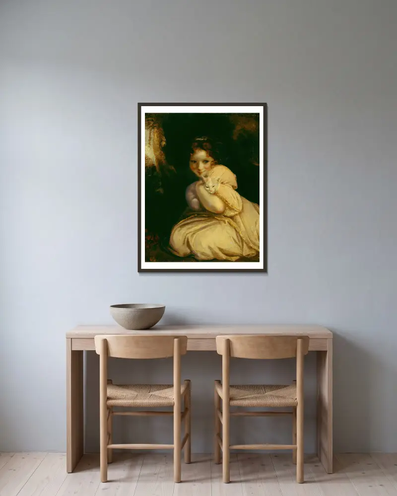 Felina med en kattunge av Sir Joshua Reynolds inramad på en vägg