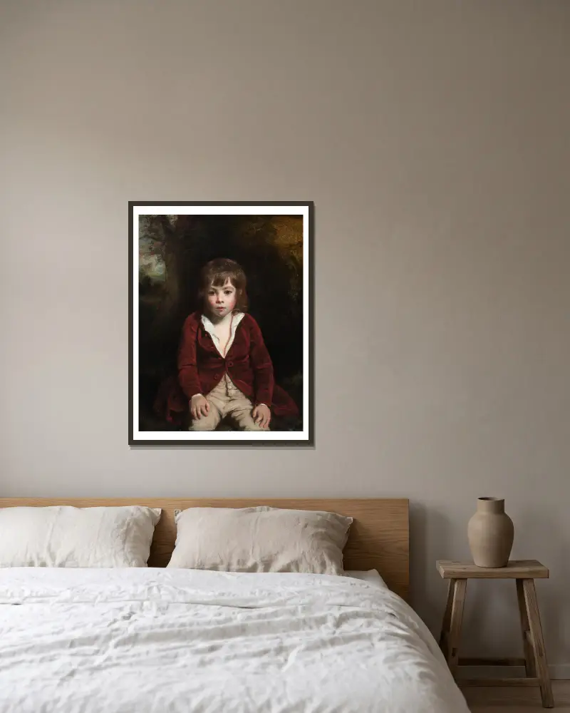 Porträt des Master Bunbury von Sir Joshua Reynolds gerahmt an einer Wand