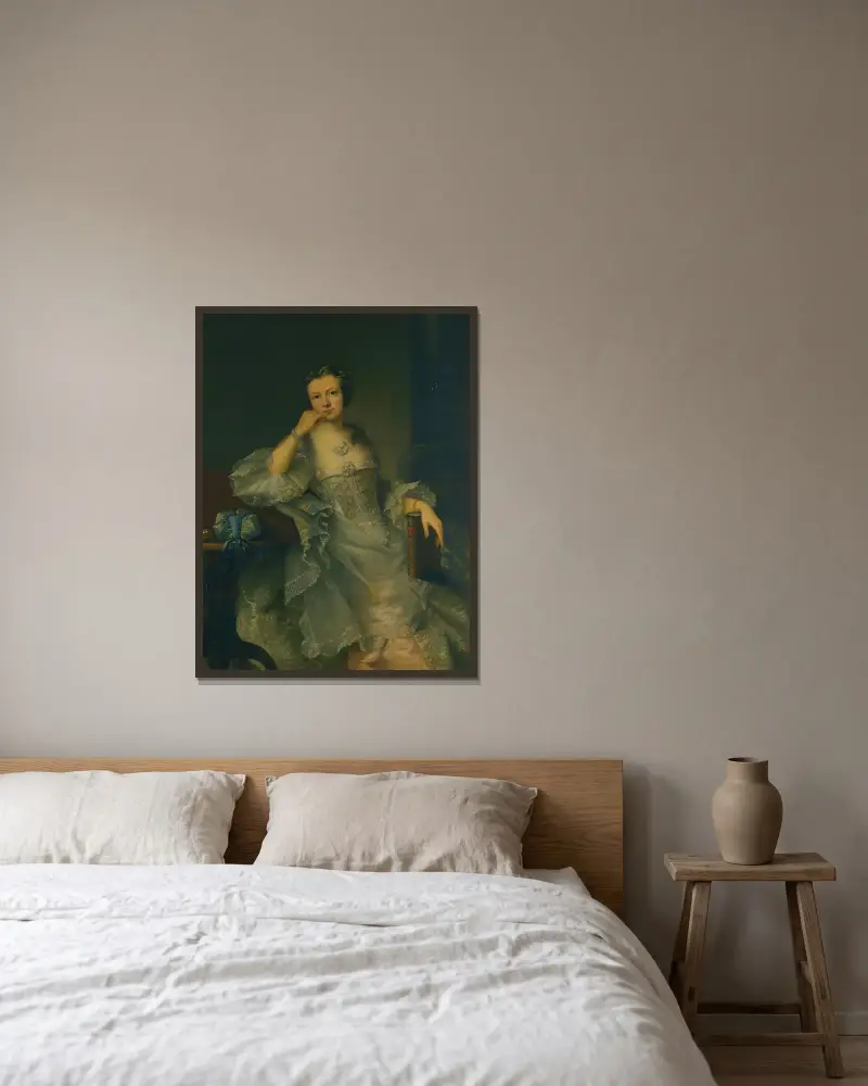 Porträtt av miss Bullock av Sir Joshua Reynolds inramad på en vägg