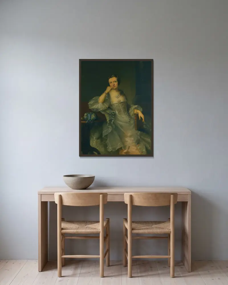 Porträtt av miss Bullock av Sir Joshua Reynolds inramad på en vägg