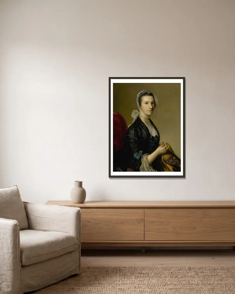 Portrait Of Mrs. Jubb av Sir Joshua Reynolds inramad på en vägg