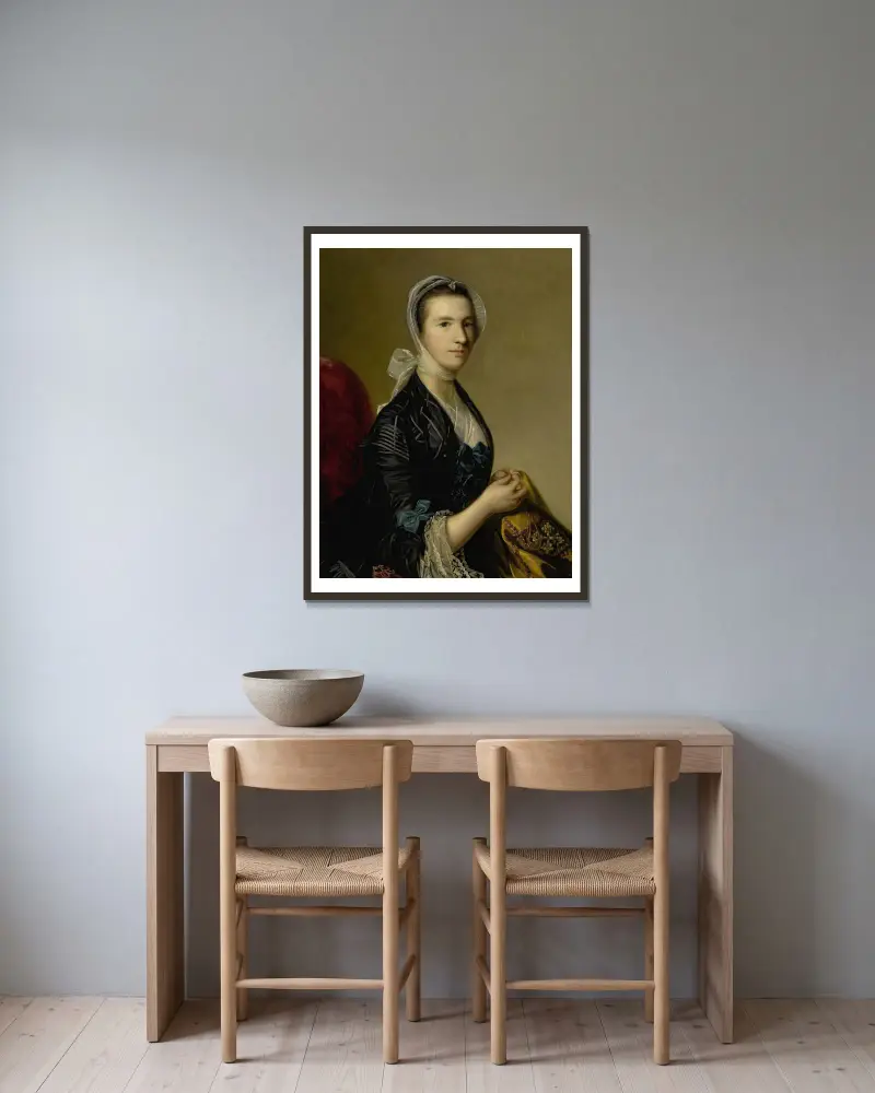 Portrait Of Mrs. Jubb av Sir Joshua Reynolds inramad på en vägg
