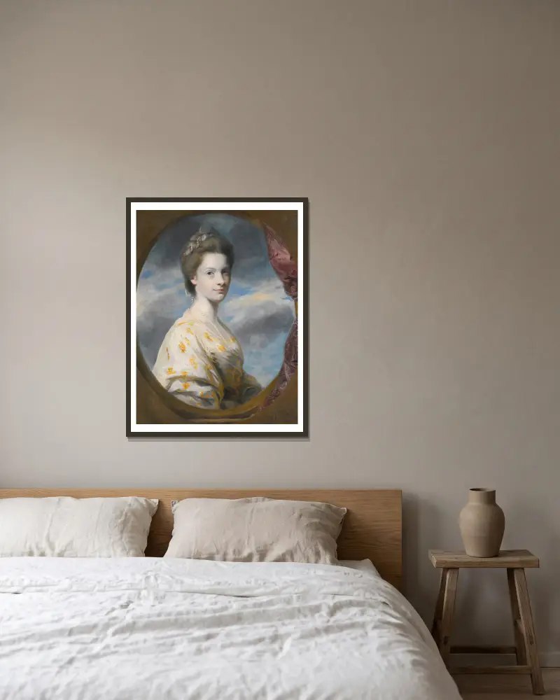 Porträtt av Sophia, Mrs Edward Southwell, senare Lady De Clifford av Sir Joshua Reynolds inramad på en vägg