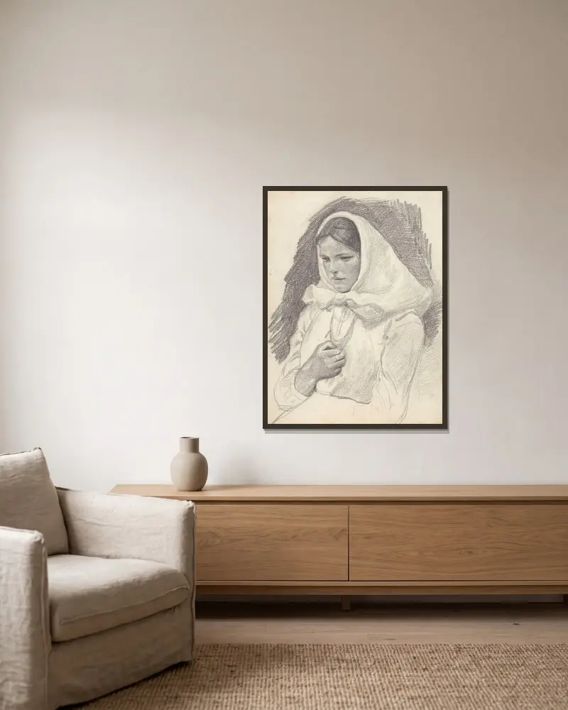 Bauernmädchen aus Polesien. Studie von Jozef Chelmonski gerahmt an einer Wand