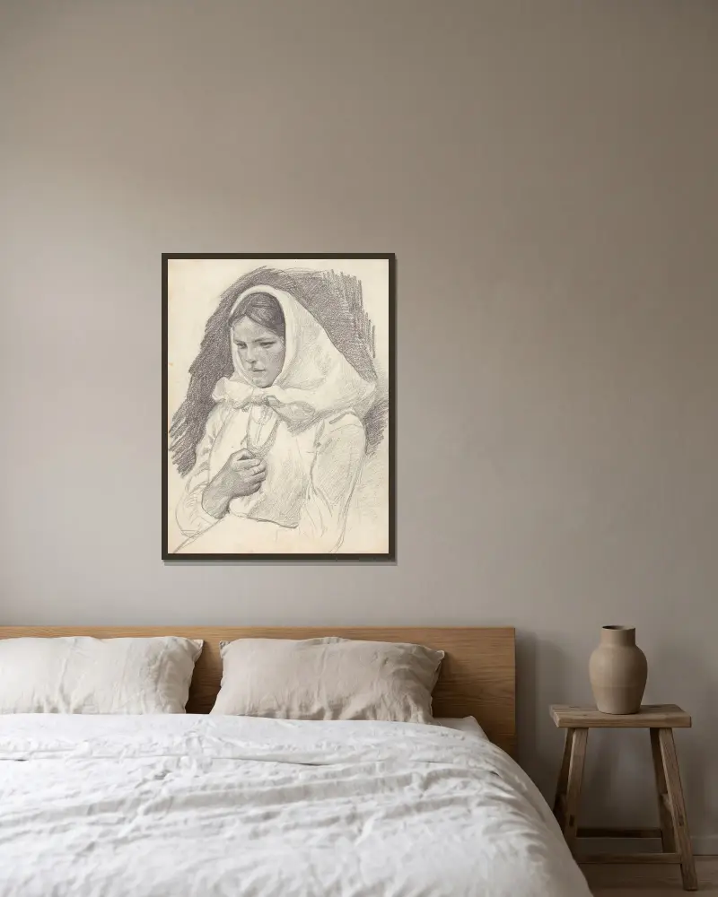 Bauernmädchen aus Polesien. Studie von Jozef Chelmonski gerahmt an einer Wand