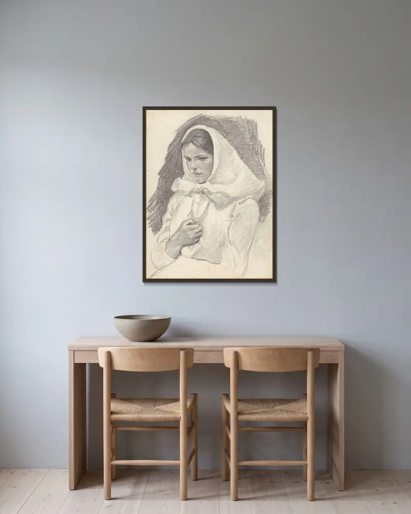 Bauernmädchen aus Polesien. Studie von Jozef Chelmonski gerahmt an einer Wand