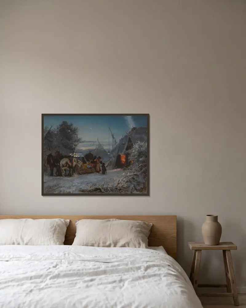 Morgon i skogen av Jozef Chelmonski inramad på en vägg