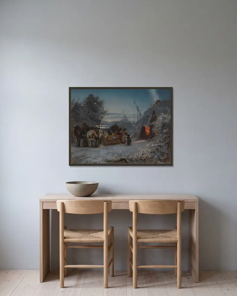 Morgon i skogen av Jozef Chelmonski inramad på en vägg