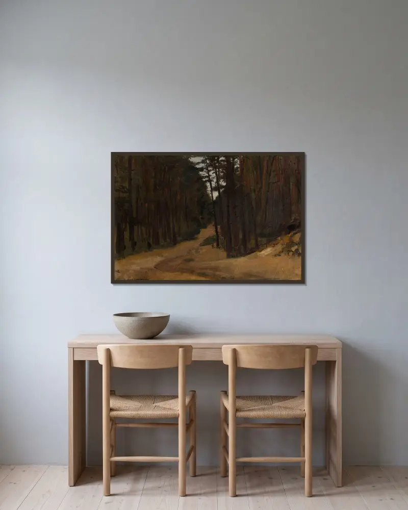Weg im Wald, Skizze von Jozef Chelmonski gerahmt an einer Wand