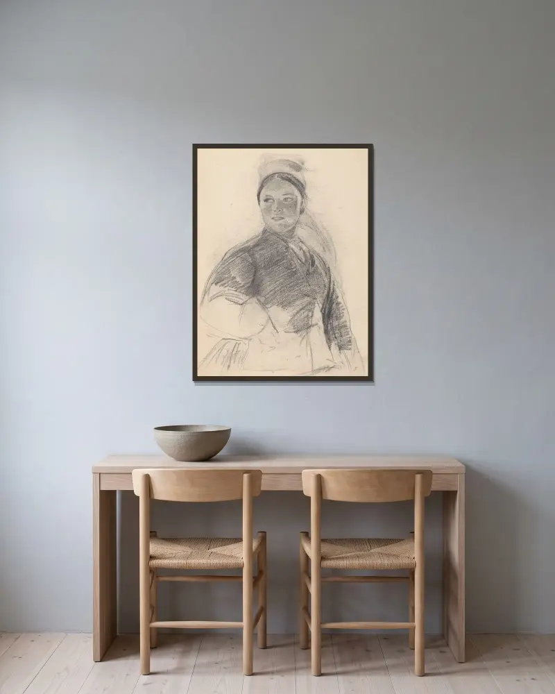 Rusinka, Studie zum Gemälde „Abend in Polesien“ von 1909 von Jozef Chelmonski gerahmt an einer Wand