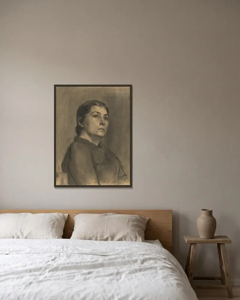 Studie eines Frauenbildes von Jozef Hanula gerahmt an einer Wand
