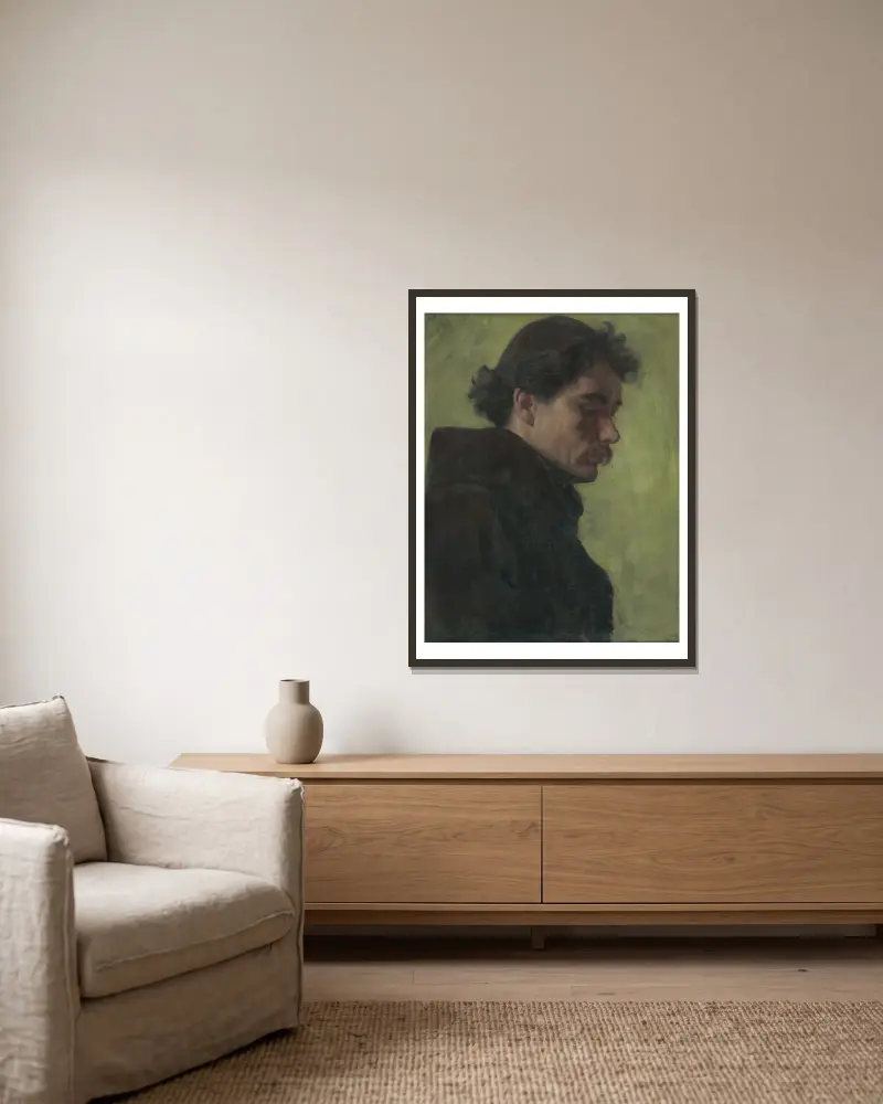 Bildnis eines Mönchs von Jozef Hanula gerahmt an einer Wand