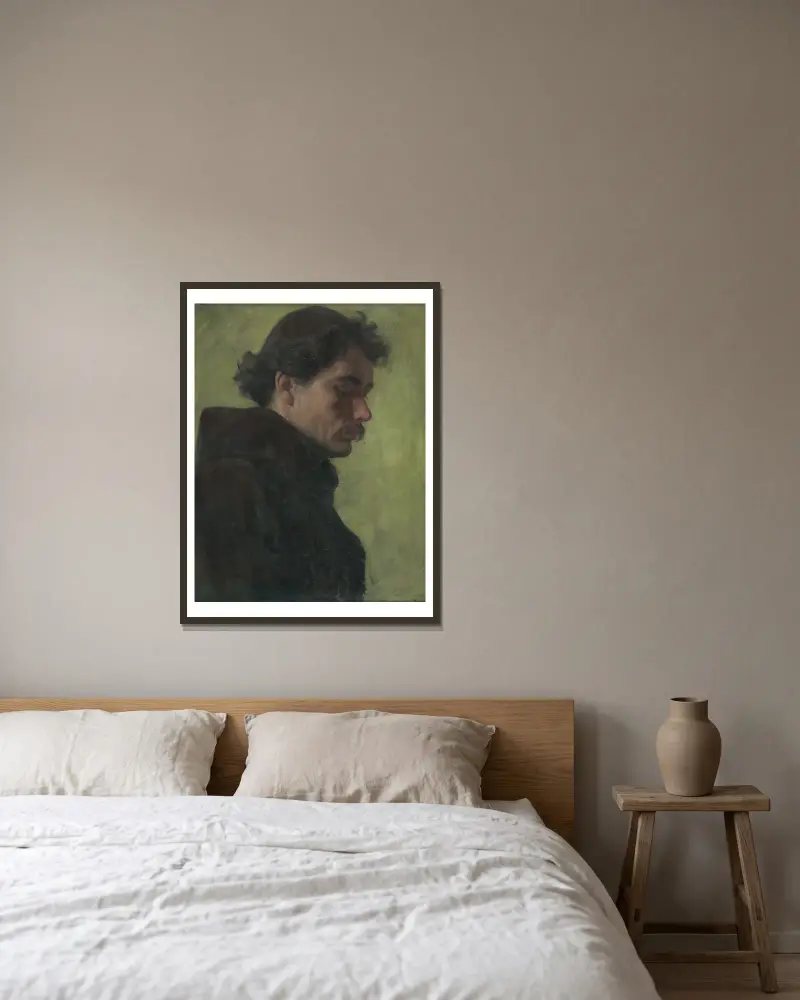 Bildnis eines Mönchs von Jozef Hanula gerahmt an einer Wand