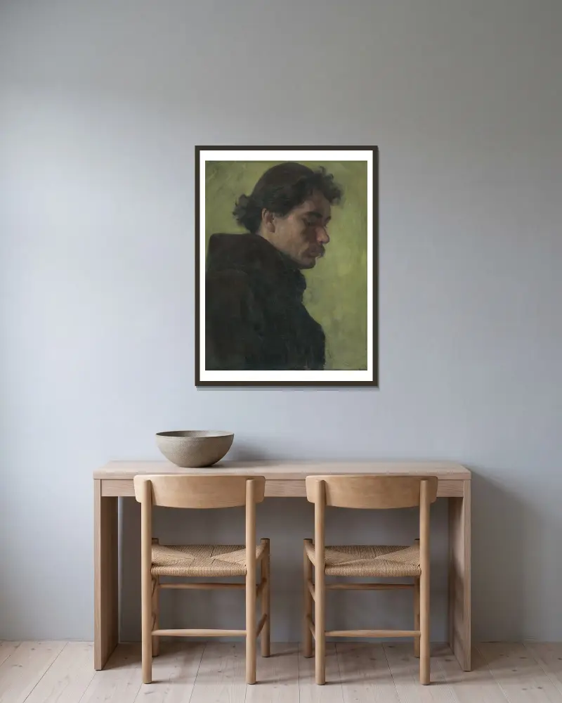 Bildnis eines Mönchs von Jozef Hanula gerahmt an einer Wand