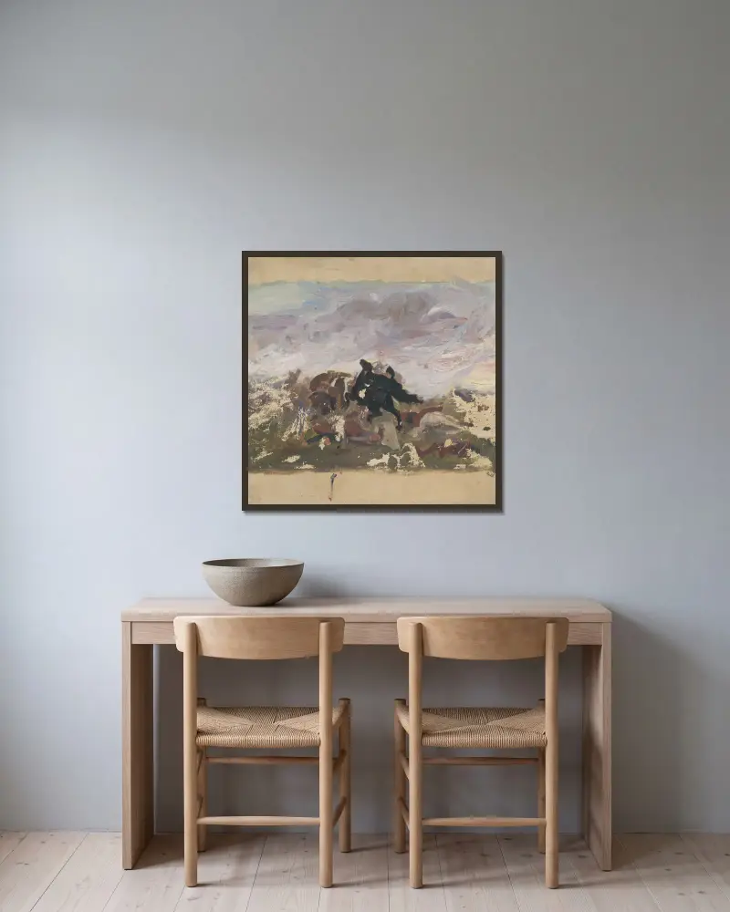Riders on horseback av Jozef Hanula inramad på en vägg