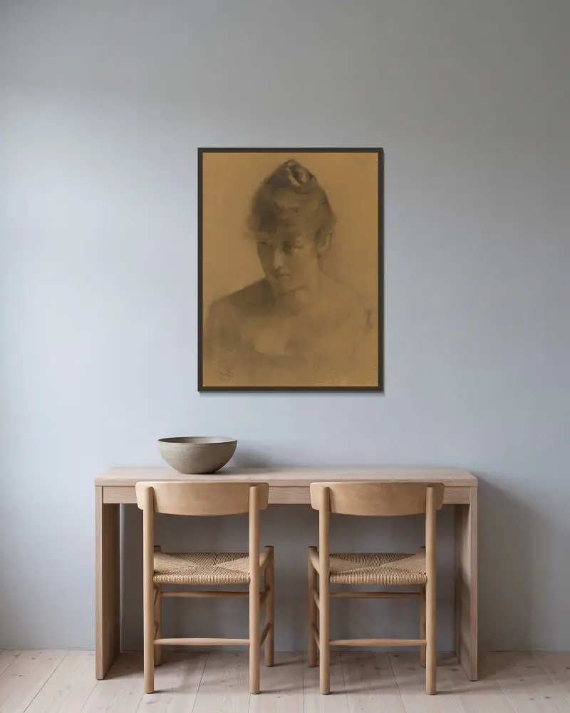 Studie eines Frauenkopfes von Jozef Hanula gerahmt an einer Wand