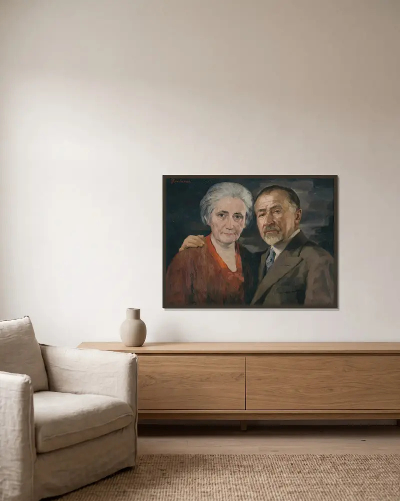 Artysta z żoną, Jozef Hanula w ramie na ścianie