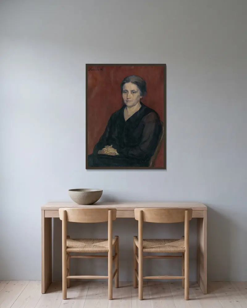 The artist’s wife av Jozef Hanula inramad på en vägg