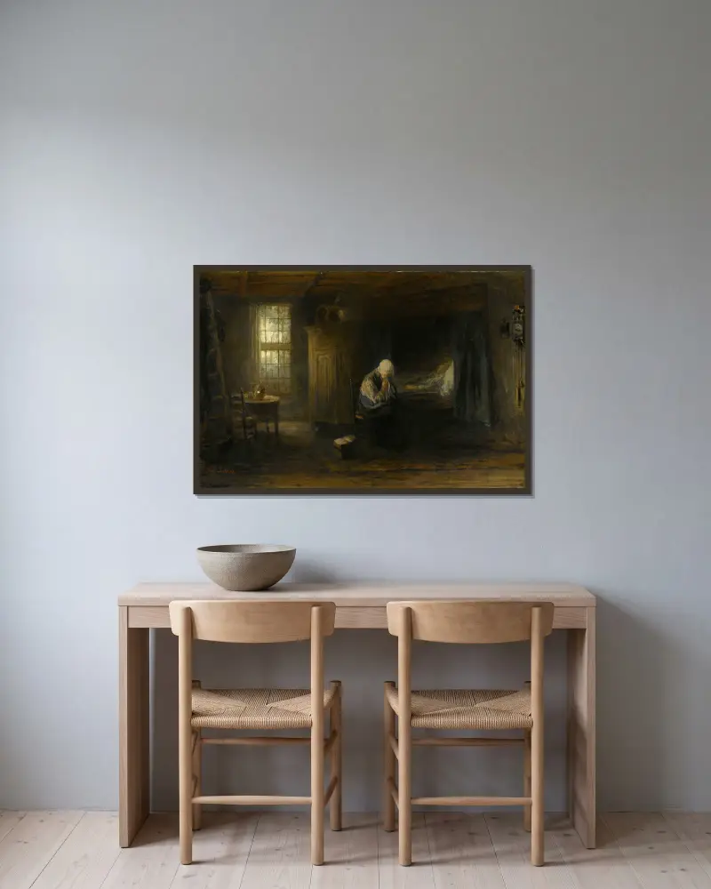 ‘Alone in the World’ av Jozef Israëls inramad på en vägg