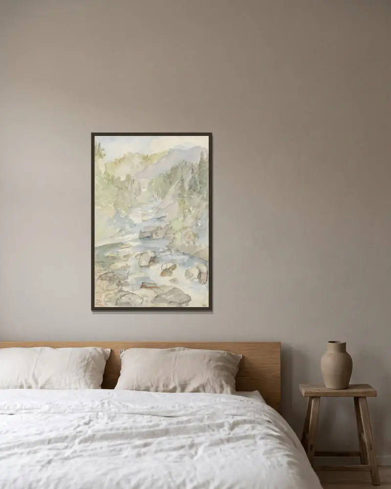 Berglandschaft mit Bach von Jozef Israëls gerahmt an einer Wand