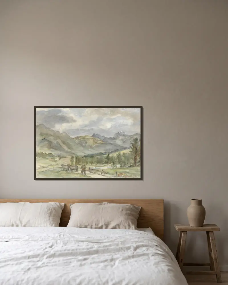 Berglandschap met veehoeder en twee koeien av Jozef Israëls inramad på en vägg