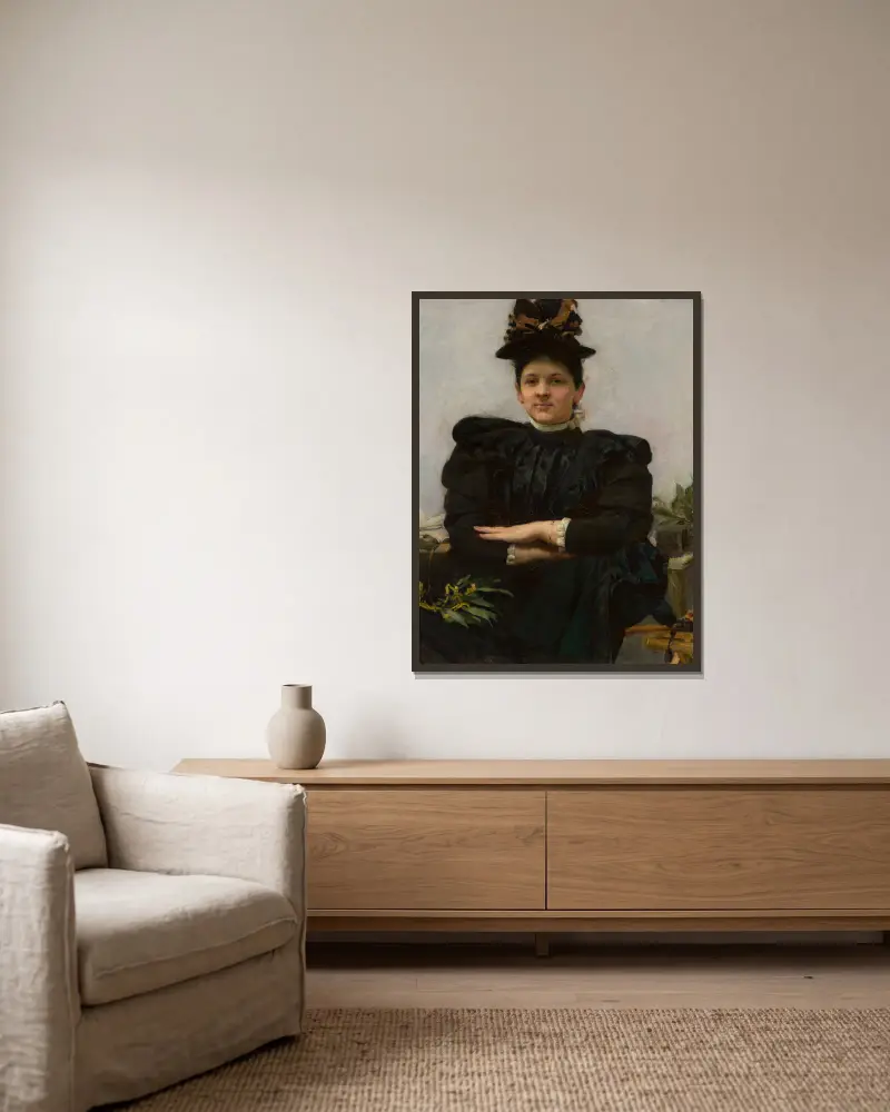 Porträt der Wanda Strażyńska von Józef Mehoffer gerahmt an einer Wand