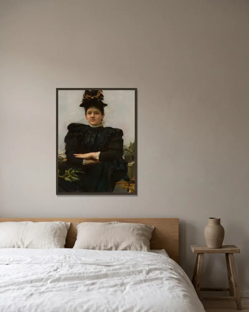 Porträt der Wanda Strażyńska von Józef Mehoffer gerahmt an einer Wand