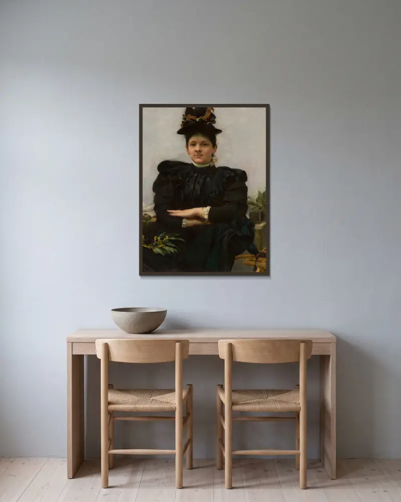 Porträt der Wanda Strażyńska von Józef Mehoffer gerahmt an einer Wand