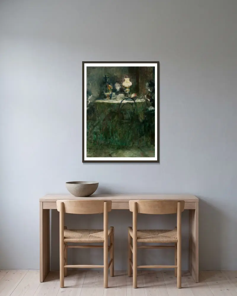 Przy lampie, Józef Pankiewicz w ramie na ścianie